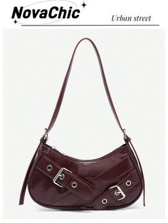 1pc Retro Brown-Red Lacquer Leather Y2K Gothic Fashion Rivet Decor Vintage Block Decoration Women Shoulder Bag, Adjustable For Daily Use Maroon Fashionable   PU Leather Geometric,Plaid,Plain,Textured Pattern Hobo Bag   Women Bags, size features are:Bust: ,Length: ,Sleeve Length: Gothic Mode, Buckle Necklace, Cubic Zirconia Bracelet, Red Lacquer, Women Shoulder Bag, Color Marron, Leaf Pendant, Decor Vintage, Gothic Fashion