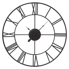 a black clock with roman numerals on it's face is shown against a white background