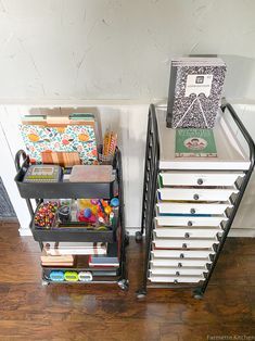 two bookshelves are stacked on top of each other