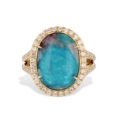 Oval Paraiba Tourmaline Cabochon Diamond Yellow Gold Ring Rings H&H Jewels Paraiba Tourmaline Ring, Vs1 Diamond, Paraiba Tourmaline, Tourmaline Ring, Bespoke Jewellery, Split Shank, Yellow Gold Ring, Feel Inspired, Oval Cabochon