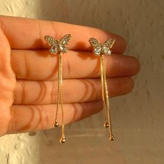 All orders come in our gift packaging. Use code 'FLASH10' to get a discount on our website: www.thecelestialheaven.com High quality, delicate butterfly statement drop earrings. The butterfly can be removed to wear as a pair of stud earrings. Please leave a note with your order if you need each item to be individually wrapped. Fantasy Jewellery, Gold Tassel Earrings, Planet Earrings, Delicate Butterfly, Earrings Butterfly, Drop Earrings Gold, Moon And Star Earrings, Gold Leaf Earrings, Tassel Drop Earrings