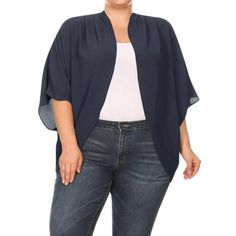 Women's Plus Size Loose Fit 3/4 Sleeves Kimono Style Open Front Solid Cardigan S-3XL Made in USA , Women kimonos for daily wear, party, dating, festival, wedding, church, concert, pool, sports, etc. Easy to dress up or down in Spring, Summer, Fall and Winter Size Chart(Inches) / MCD00721XL => Shoulder: 19/ Sleeve: 8/ Length: 34 2XL => Shoulder: 19.2/ Sleeve: 8.2/ Length: 34.2 3XL => Shoulder: 9.4/ Sleeve: 8.4/ Length: 34.4 Color: Blue.  Gender: female.  Age Group: adult. Moa Collection, Usa Women, Wedding Church, Womens Kimono, Kimono Style, Plus Size Sweaters, Festival Wedding, Blue Gender, Kimono Fashion