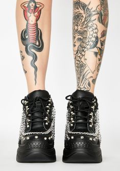 Chain Studded Chunky Platform Sneakers Black | Dolls Kill Edgy Synthetic Platform Boots, Edgy Low-top Platform Sneakers With Chunky Platform, Trendy Synthetic Platform Boots For Streetwear, Edgy Low-top Platform Boots For Streetwear, Edgy Platform Boots With Studded Rubber Outsoles For Concert, Edgy High-top Platform Boots With Studded Outsoles, Edgy Lace-up Platform Boots With Studded Rubber Outsoles, Edgy Lace-up Platform Boots With Studded Outsoles, Edgy Studded Lace-up Platform Boots