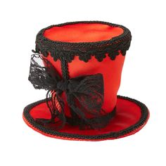 Everyone Will Give You A Proper Salutation In This Red Mini Top Hat. Sit Down For A Glass Of Tea In This Classy Timeless Hat With Silky Red Fabric, Black Embroidered Ribbon And Bow. Materials: Polyester Wash/Care Instructions: Spot Clean Glass Of Tea, Top Hat Fascinator, Red Boxing Gloves, Spirit Halloween Costumes, Black White Halloween, New Halloween Costumes, Heart Headband, Embroidered Ribbon, Hat Fascinator