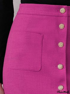 Olivia Mark - High-Waisted Slim Fit Straight Skirt with Chic Design Elements Pink Buttoned Workwear Skirt, Pink Workwear Skirt With Buttons, Pink Buttoned Skirt For Work, Pink Skirt With Pockets For Work, Umbrella Designs, Straight Skirt, Types Of Skirts, High Waisted Denim, Olivia Mark