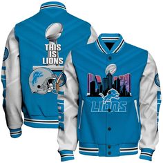 Detroit Lions LVIII This Is Lions Varsity Jacket VARSITY JACKET The varsity jacket is perfect for the ones who are looking for a statement outwear option to make a cool casual outfit. It is not only trendy but also a practical item to wear during the colder season. It is perfect for casual wear, daily,... Jacket Varsity, Sport Events, Cardinals Nfl, Knitted Collar, Women Camping, Human Right, Trending Products, Back To School Shopping, Cold Season