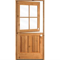 a wooden door with glass and side panels