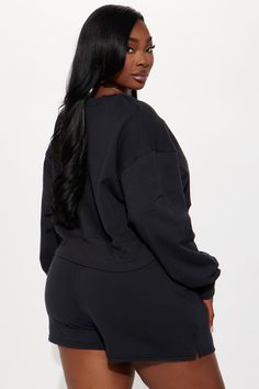 Available In Black. Short Set Sweatshirt Crew Neck Graphic On Top And Bottoms Sweatshorts Elastic Waistband Drawstring 100% Cotton Imported | Chillin' In Paris Short Set in Black size Large by Fashion Nova Black Crew Neck Crop Top For Loungewear, Black Ribbed Cuff Tops For Loungewear, Casual Black Top With Ribbed Waistband, Black Short Set, School Looks, Short Set, Matching Sets, Short Sets, New Black