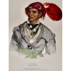 an illustration of a man with red feathers on his head