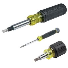 two screwdrivers are shown side by side, one is yellow and the other is black