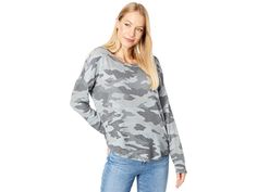 Lucky Brand Cloud Jersey Long Sleeve Crew - Women's Clothing : Green Camo : Kick back with a comfortable classic look in the Lucky Brand Cloud Jersey Long Sleeve Crew. It has soft fabric and is extremely comfortable, making it durable for all-day wear. Long sleeve crewneck with a straight hemline. Camouflage pattern allover. 76% viscose, 21% polyester, 3% elastane. Machine washable. Imported. Measurements: Length: 23 in Sleeve Length: 29 in Product measurements were taken using size SM (US 4-6). Camouflage Crew Neck Top For Fall, Fall Camouflage Crew Neck Top, Camouflage Long Sleeve Tops For Spring, Casual Camouflage Crew Neck Top, Fall Camouflage Cotton Tops, Camouflage Crew Neck Tops For Winter, Camouflage Long Sleeve Tops For Fall, Winter Camouflage Crew Neck Tops, Casual Camouflage Fall Tops