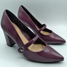 Pic & Pay "Flora" Boysenberry (Purple) Patent Leather Pointed Toe Mary Jane Heels 3.25" Block Heel Cushioned Footbed Size 5 New In Box Pink Platform Heels, Cream Heels, Black Peep Toe Heels, Grey Heels, Metallic Heels, Ankle Strap Shoes, Mary Jane Heels, Red Heels, Ankle Strap Heels