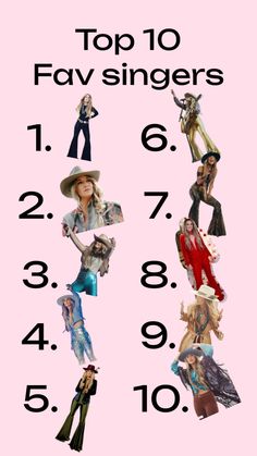 the top ten fav singers are shown in different colors and sizes, including one woman