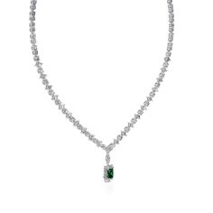 You'll be dazzled and delighted with the shimmering look of this striking necklace. This necklace features a row of round and princess cut stones radiate optimal shimmer. Its pendant is a sparkling emerald-green radiant cut stone. Uniquely designed, each shimmering stone is set to appear extra large and more brilliant, creating twice the sparkle. It's a sweet and romantic gift for you or your loved ones.Carat Weight: 1.5 ctStone Size: 5*7 mmStone Type: Jeulia® StoneNumber of Stones: 1 Stone Shap Elegant Emerald Pendant Necklace With Brilliant Cut, Exquisite Emerald Cut Diamond Necklace, Luxury Cubic Zirconia Emerald Necklace With Brilliant Cut, Elegant Emerald Necklace With Single Cut Diamonds For Anniversary, Elegant Emerald Necklace With Baguette Cut Diamond, Luxury Cubic Zirconia Baguette Cut Necklace, Elegant Baguette Cut Diamond Emerald Necklace, Elegant Baguette Cut Emerald Necklace For Formal Events, Elegant Baguette Cut Emerald Necklace For Formal Occasions