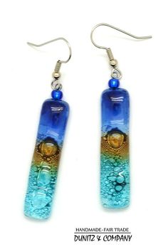 pair of earrings with blue and green glass beads