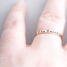 'I Am Enough' Gold-Filled Ring: A Testament to Self-Love Embrace your worth with the 'I Am Enough' Gold-Filled Ring, a handcrafted symbol of self-affirmation. This elegant piece is more than just jewelry; it's a daily reminder of your inherent value, crafted to inspire self-care and confidence. Elegant and Durable Inspirational Jewelry Made from Gold-filled wire, this ring is designed for durability and versatility. Its simple yet sophisticated style complements any outfit, making it an ideal ac You're Worth It, Shiny Rings, Inspirational Jewelry, I Am Enough, Pep Talks, Gold Filled Ring, You're Awesome, Confidence Boost, Cartier Love Bracelet