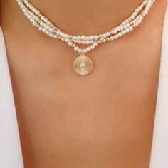 Attached layers Includes everything pictured Material: gold plated brass Length: 13" + 3" extension Pendant size: 0.5" x 0.5" IMPORTED Necklace Pearl, Pearl Necklace, Gold Plate, Plating, Necklaces, Brass, Pendant, Gold