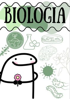 a cartoon character holding a flower in front of the words biologia