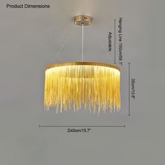 a chandelier hanging from the ceiling with measurements