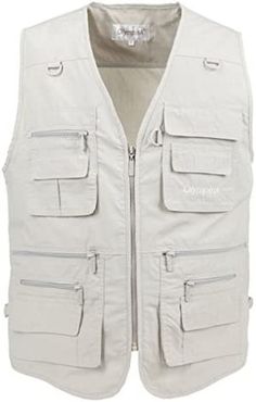 FORE  &  AFT  MARINE SUPPLY   VEST  LUSI MADAM Men's Poplin Outdoors Travel Sports Multi-Pockets Work Fishing Vest     Color: Greenish-white Size:SMALL About this item   Polyester,Cotton,Poplin Zipper closure Lots of pockets for various tools and small stuffs, very functional. Made of 35%cotton and 65%polyester, top materials, lightweight and comfortable. Fits perfectly, allows plenty of room to move arms or body, never restrict movement. Great for fishing, hunting, tactical and mission multipur Travel Vest, Go Diego Go, Cargo Vest, Fishing Vest, White Clothing, Travel Sports, Short Sleeve Hoodie, Blue T, Grey Sneakers