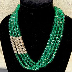 Elegant Asymmetric Multi-Row Emerald Green Faceted Glass Beads With "Fire-Balls"- Pave Crystal Beads. Adjustable W Lobster Claw Clasp. 20"L + 3" Extender. Nwot (No Box). Bundle Up For Additional Savings! Also Available In Red & In Black. Beaded Collar Necklace, Beaded Collar, Ideas Creativas, Faceted Glass, Collar Necklace, Wire Jewelry, Lobster Claw, Emerald Green, Happy Valentine