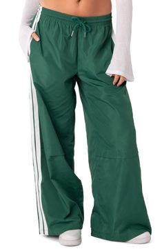 EDIKTED Fauna Nylon Track Pants | Nordstrom Pants Nordstrom, Nylon Track Pants, Dance Clothes, Wide Leg Sweatpants, Nylon Pants, Fall Fit, Adidas Track Pants, Loose Trousers, Adidas Track