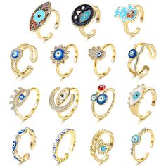 PRICES MAY VARY. 🧿Evil Eye Ring Set🧿One order includes 15Pcs different evil eye rings, simple and classic design, suitable for matching with various outfits, Bright colors and make you more attractive. 🧿Evil Eye Profound Meaning🧿The evil eye represents luck,health and wealth, its meaning is to protect the wearer and bring good luck to the wearer, wearing evil eye ring is believed to protect the wearer from bad luck,so this evil eye ring can also be used as an amulet to protect you and your f Blue Eye Ring, Eye Rings, Evil Eye Ring, Hand Ring, Bad Luck, Blue Eye, Eye Ring, Hamsa Hand, Velvet Bag