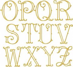 the alphabet is made up of letters and numbers with swirly designs on them, all in gold