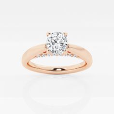 1 1/8 ctw Cushion Lab Grown Diamond Arch Engagement Ring 14K Rose Gold FG, SI1+ Rose Gold Diamond Ring With Vs Clarity, 14k Rose Gold Diamond Ring With Round Cut Accents, 14k Rose Gold Round Cut Diamond Ring With Accents, Rose Gold Diamond Ring With Diamond Accents, Round Cut, Rose Gold Diamond Ring With Round Cut Accents, Side Stone Engagement Ring, Rose Gold Diamonds, 1 Carat, Adjustable Bracelet