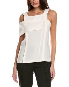 3.1 Phillip Lim Cold-Shoulder Top1 White Tops With Asymmetrical Neckline For Spring, Chic White Top With Asymmetrical Neckline, Chic White Tops With Asymmetrical Neckline, White Tops With Asymmetrical Neckline For Summer, Modern White Top With Asymmetrical Neckline, White One-shoulder Blouse For Day Out, White One Shoulder Blouse For Day Out, Fitted Top With Cutaway Shoulders For Spring, Fitted White One-shoulder Blouse