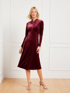 Texture goes super plush this season! Our stunning sheath dress in color-rich velvet with a draped mockneck. A party dress that will be remembered. Features Sheath Dress Mockneck Long Sleeve Hidden back zip closure Hits Below Knee Imported Fit: Misses: 46"; Petite: 43" Material: 90% Polyester, 10% Spandex Care: Machine Wash Cold; Only Non-Chlorine Bleach When Needed; Tumble Dry Low; Cool Iron On Reverse | Velvet Draped Neck Midi Dress Talbots Velvet Drapes, Classic Style Women, Modern Classic, Sheath Dress, Polyester Spandex, Mock Neck, Party Dress, Bleach, Cocktail Dress