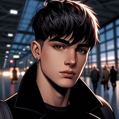 a young man with black hair and piercings in an airport terminal looking at the camera