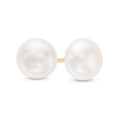 Simple, subtle and absolutely breathtaking, these pearl stud earrings are perfect any time. Set atop 14K gold posts, luminous 7.0-8.0mm button-shaped cultured freshwater pearls glimmer. Buffed to a bright luster, these earrings secure comfortably with friction backs. Mens Jewelry Box, Daith Jewelry, Triple Hoop Earrings, Clean Gold Jewelry, Gold Bar Earrings, Hammered Hoop Earrings, Accessories Diy Jewelry, Freshwater Cultured Pearls, Bar Earrings