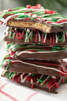 a stack of christmas cookies on top of each other