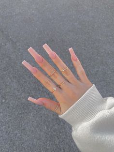 Long Pink Acrylic Nails, Pink Acrylic Nails Coffin, Murshad Shayari, Girl Shayari, Nails Rings, Soft Pink Nails, Acrylic Nails Nude, Long Square Nails, Tapered Square Nails