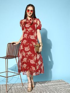 red-midi-dress-10104146RD, Women Clothing, Organza Dresses A Line Jacket, Satin Kurta, Kurta Style, Organza Sleeves, Red Midi, Casual Wear Dress, Womens Business Casual, Dresses Xxl, Viscose Rayon