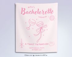 Introducing our lovely custom bachelorette banner; A Toast to Forever!  Designed to be a standout piece of bachelorette party decor, this banner is perfect for adding a personalized touch to your celebration.  Whether you're hosting a wild night out or a relaxing weekend getaway, this banner will add a touch of fun and sophistication to any bachelorette party.  Make your event truly unforgettable with our custom bachelorette banner! "A custom wall tapestry is a surefire way to uplift any room's Bachelorette Matching Shirts, Forever Sign, Bachelorette Banner, Bachelorette Party Banners, Pink Bachelorette, Bridal Shower Backdrop, Custom Bachelorette, Wild Night, Shower Backdrop