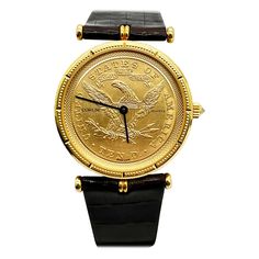 Model: $10 Coin Watch 1893 Case Material: 18K Yellow Gold Band: Leather Band Bezel: 18K Yellow Gold Face: Sapphire Crystal Case Size: 32mm Includes: -Elegant Watch Box -Certified Appraisal -1 Year Warranty Elegant Watch, Gold Face, Watch Box, Luxury Watches For Men, Travel Pouch, Gold Leather, 22k Gold, Gold Band, Sapphire Crystal