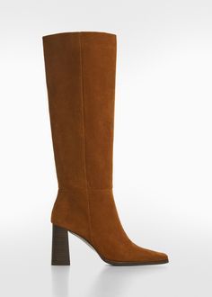 Heel suede boots - Woman | MANGO USA Suede Knee-high Boots With Pointed Toe For Fall, Fall Suede Knee-high Boots With High Heel, Fall Suede Knee-high Boots With Pointed Toe, Fall Suede Heeled Boots With Wide Calf, Fall Suede Heeled Boots With Reinforced Heel, Suede Square Toe Heeled Boots For Fall, Fall Wide Calf Suede Heeled Boots, Square Toe Suede Heeled Boots For Fall, Brown Suede Wide Calf Heeled Boots