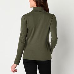 Essential for transitional weather and winter months, this women's turtleneck from St. John's Bay is a cozy basic for your wardrobe. Made from a comfortable cotton-blend, this top has a super-soft feel with a roll neck and long sleeves. Pair it with corduroy pants or layer under a blazer with jeans.Features: EssentialsClosure Type: Pullover HeadFit: Regular FitNeckline: TurtleneckSleeve Length: Long SleeveApparel Length: 26 Inches - FrontFiber Content: 100% CottonFabric Description: InterlockCa… Turtleneck Long Sleeve, Womens Turtleneck, Blazer With Jeans, Large Shirts, Roll Neck, Winter Months, Corduroy Pants, Long Sleeve T Shirt, Shirts Tops