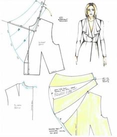 a drawing of a woman's jacket and pants with the pattern on it, as well as instructions for how to sew