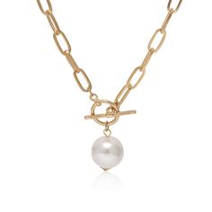 Pour elegance into your ensembles by highlighting your neckline with this goldtone pendant necklace embellished with imitation pearl accent. Chain: 20.5'' L Pendant: 0.6'' diameter Toggle closure Goldtone copper / imitation pearl Big Pearl, Pearl Jewellery, Long Chain Necklace, Neck Chain, Pearl Pendant Necklace, Pearl Charms, Elegant Necklaces, Gold Chain Necklace, Long Chain