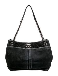 Chanel ToteFrom the Cruise 2011 Collection by Karl LagerfeldBlack SuedeInterlocking CC LogoSilver-Tone HardwareChain-Link Shoulder StrapDual Exterior PocketsLogo Jacquard Lining & Three Interior PocketsSnap Closure at TopProtective Feet at Base Big Bags For Women, 2011 Aesthetic, Thrift Style, Vintage Chanel Bag, Bag Chanel, Chanel Tote, Vintage Thrift, Chanel Shoulder Bag, Pretty Bags