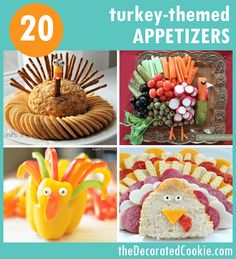 turkey themed appetizers are featured in this collage