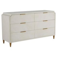 Scarlett French White Wood Starburst Pattern Gold Accent 6 Drawer Double Dresser Living Room Chest, Round Wood Side Table, Transitional Furniture, 8 Drawer Dresser, Linen Chest, Starburst Pattern, Parisian Apartment, Furnishings Design, Double Dresser