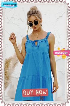 Sling Style Women's Sexy Ruffle Solid Color Dress Casual Ruffled Straps Sundress For Party, Casual Sundress With Ruffled Straps For Party, Solid Color Sundress With Ruffles For Vacation, Solid Color Ruffled Sundress For Vacation, Trendy Sleeveless Ruffled Sundress, Summer Sundress With Ruffles For Date Night, Ruffled Sundress For Summer, Casual V-neck Ruffle Dress For Beach, V-neck Ruffle Hem Sundress