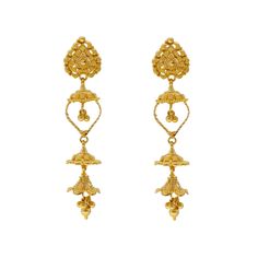 Adorn yourself with this exquisite pair of 22k gold Jhumka earrings from Virani Jewelers. These Indian gold earrings encapsulate the essence of elegance and cultural richness. The delicate details add a touch of sophistication to your ensemble, reflecting your refined taste in accessories. Discover the allure of 22k gold Jhumka earrings – a harmonious blend of tradition and modernity that captures the spirit of timeless allure. Features • 22k yellow gold Specifications: • Minimum Width - 1 milli Festive 22k Yellow Gold Chandelier Earrings, Yellow Gold Jhumkas For Ceremonial Festive Occasions, Yellow Gold Festive Jhumkas For Ceremonial Occasions, Traditional Yellow Gold Chandelier Earrings For Formal Occasions, 22k Yellow Gold Chandbali Jhumkas, 22k Gold Chandbali Jhumkas In Yellow Gold, Gold Plated Yellow Gold Jhumkas For Diwali, Yellow Gold-plated Jhumkas For Diwali, Yellow Gold Chandbali Jhumkas For Diwali