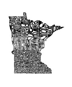 the minnesota state map is shown in green and white, with words written all over it