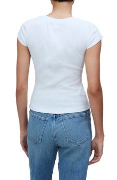 You love the soft cotton fabric of the brand's best-selling T-shirt—it's form-fitting without showing everything, resulting in the perfect T-shirt. 21" length (size Medium) Crewneck Short sleeves 95% Supima cotton, 5% elastane Machine wash, tumble dry Imported Casual Stretch T-shirt With Cap Sleeves, White Slim Fit Short Sleeve T-shirt, Fitted Cotton T-shirt With Cap Sleeves, Fitted Cap Sleeve T-shirt For Summer, Stretch Cotton Short Sleeve Crop Top, Spring Cotton T-shirt With Stretch, Summer Cotton Stretch Short Sleeve Top, Stretch Cotton Short Sleeve Top For Summer, Stretch Cotton T-shirt For Spring