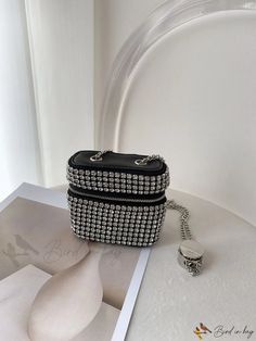 Bird in Bag - Womens Mini Evening Bag with Rhinestone Accent Black Bags With Rhinestones For Gifts, Black Rhinestone Bags Perfect For Gifts, Black Bucket Bag, Mini Bucket, Chain Bag, Bird In Bag, Mini Fashion, Chain Bags, Evening Bags